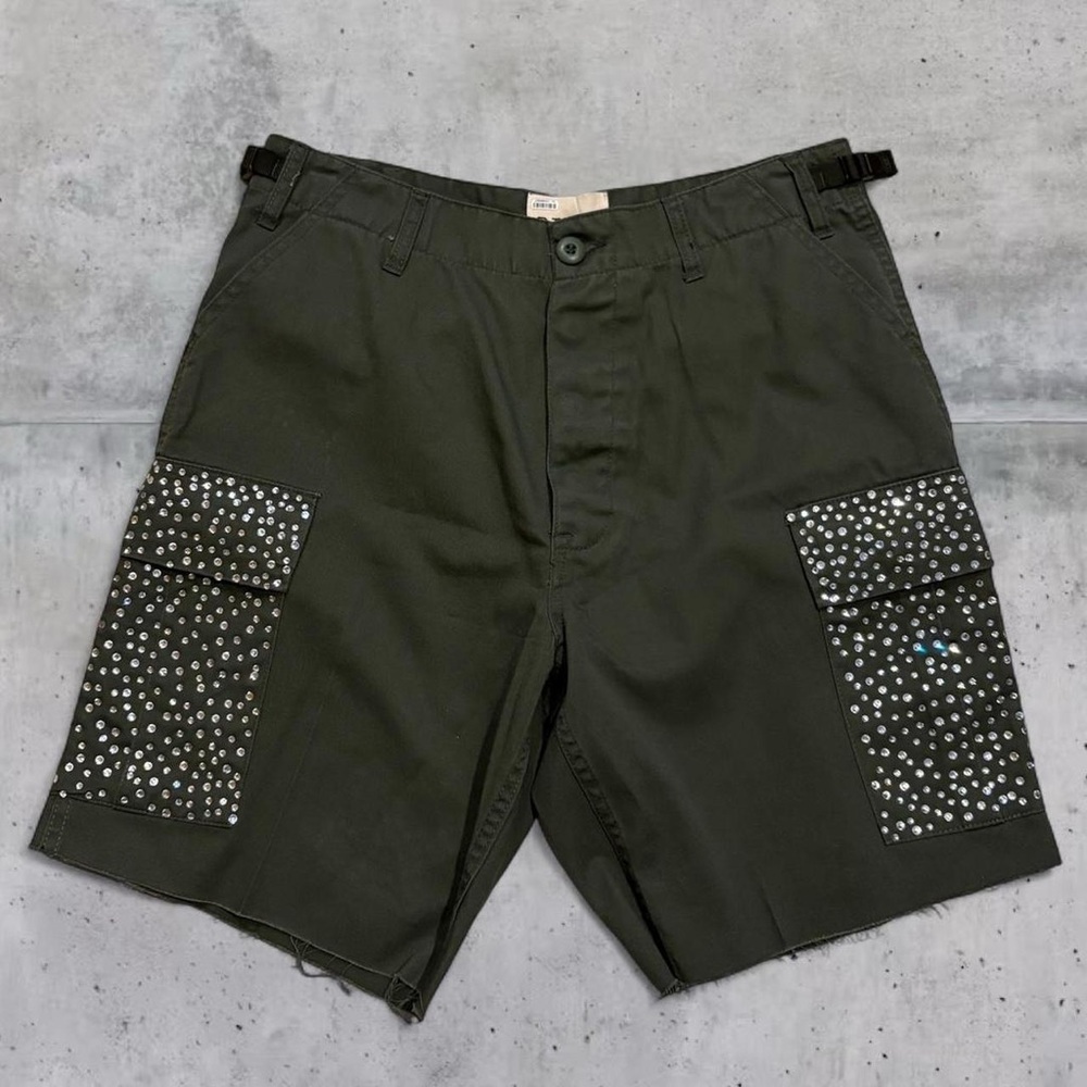 $188 Riley 1880 Vintage Military Army Cargo Pants Cut Off Rhinestone Shorts